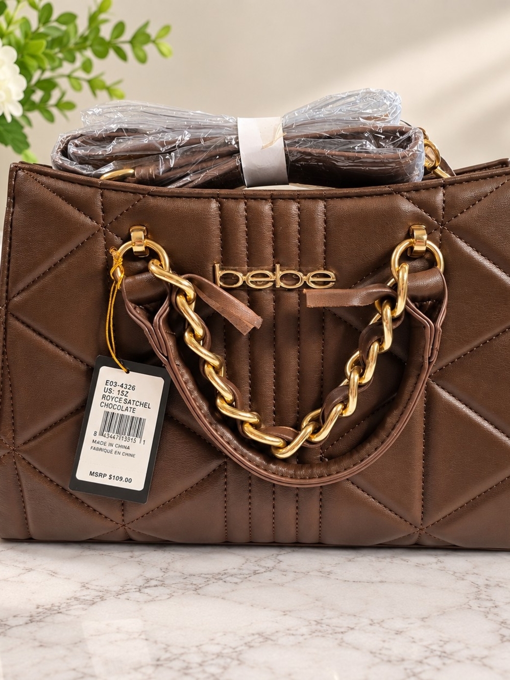 bebe Royce Satchel Chocolate Brown Quilted Bag NWT MSRP $109